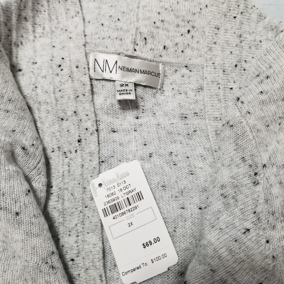 Neiman Marcus Draped Ribbed Cardigan 2x Grey - Picture 5 of 8